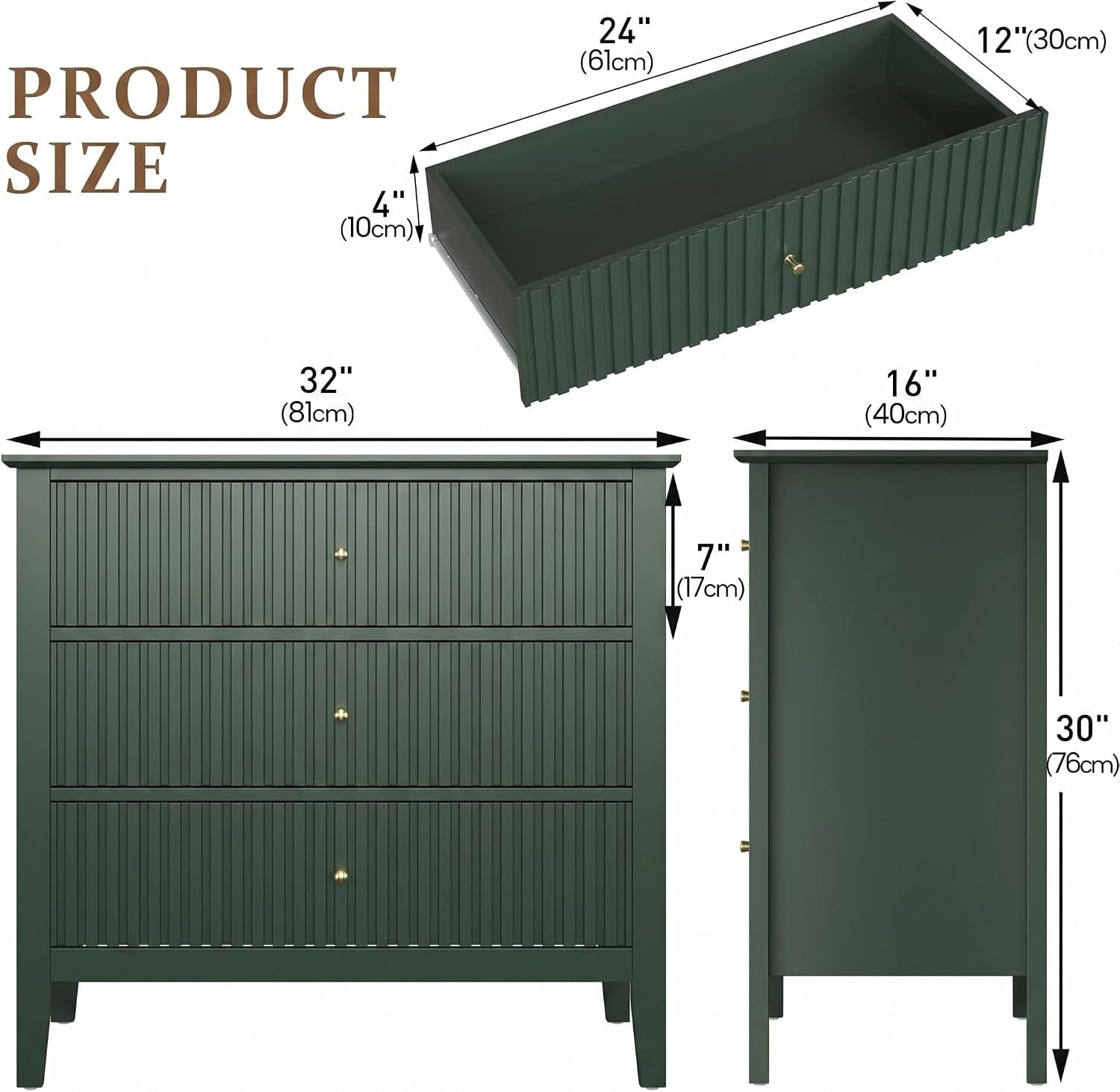 Fluted Chest of Drawers | 6 or 3 Drawers | Wide MDF Storage Unit | Water-Resistant | Black, Blue & Green