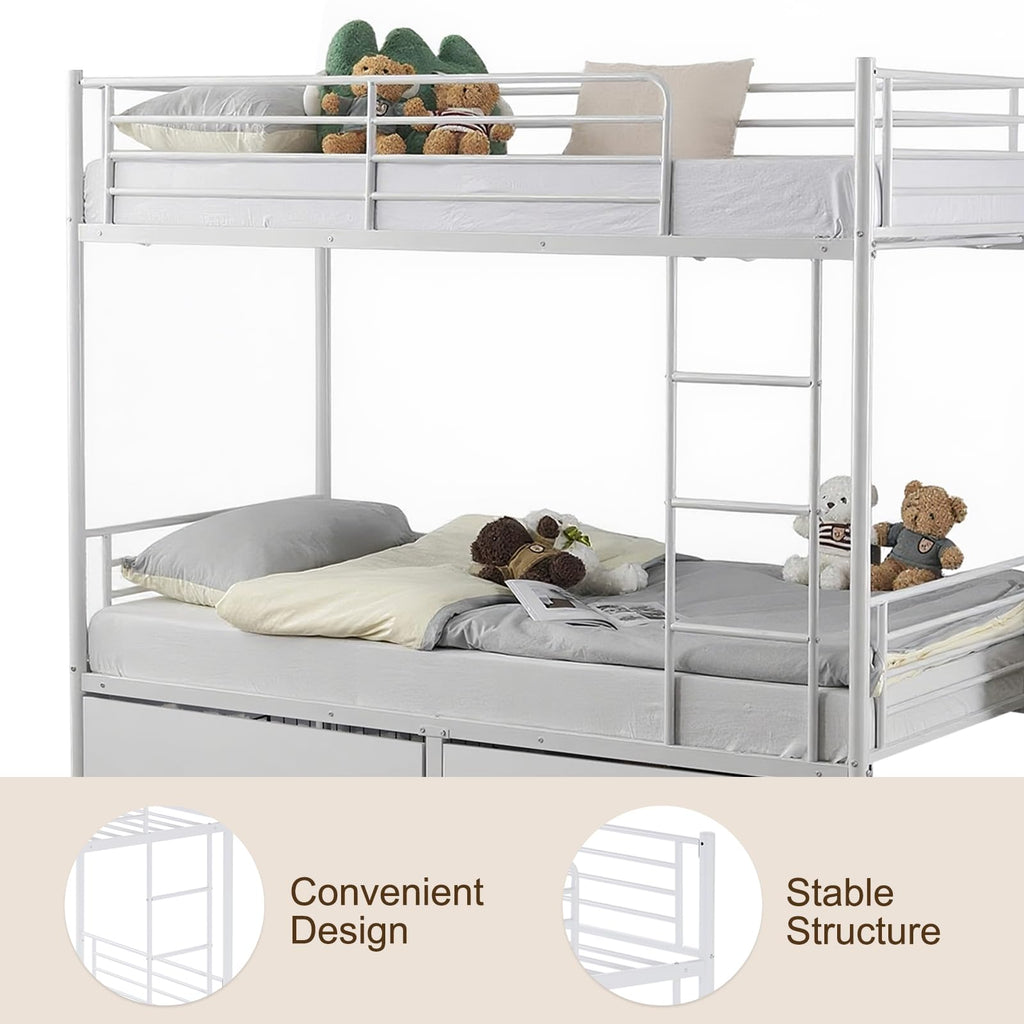 Heavy Duty Metal Bunk Bed Frame with 2 Storage Drawers