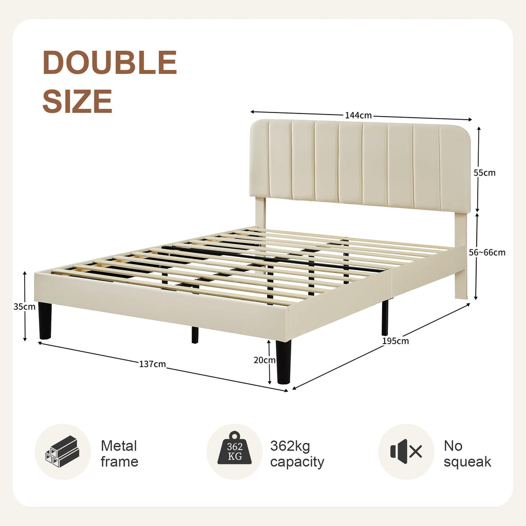 Shano Furniture Velvet Upholstered Double Bed Frame, Grey
