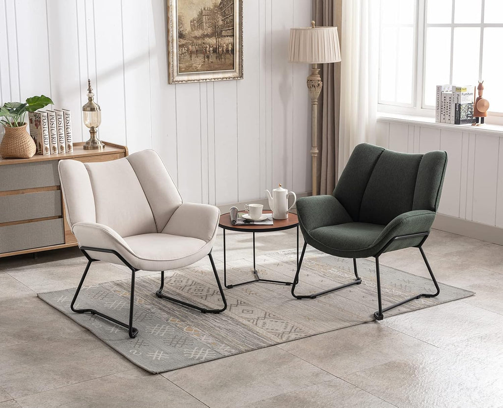 Shano Linen Accent Armchair | Quilted Upholstery | Black Sled Legs | 136kg | 6 Colours