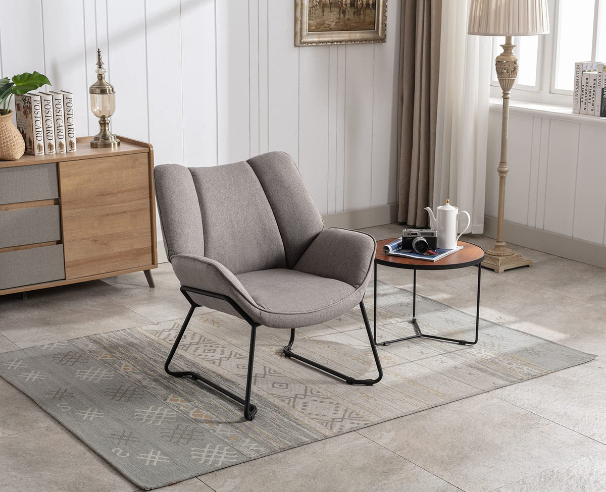 Shano Linen Accent Armchair | Quilted Upholstery | Black Sled Legs | 136kg | 6 Colours