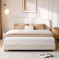 Boucle Cloud Bed Frame | Upholstered Adjustable Headboard | Solid Wood Legs | Double & King