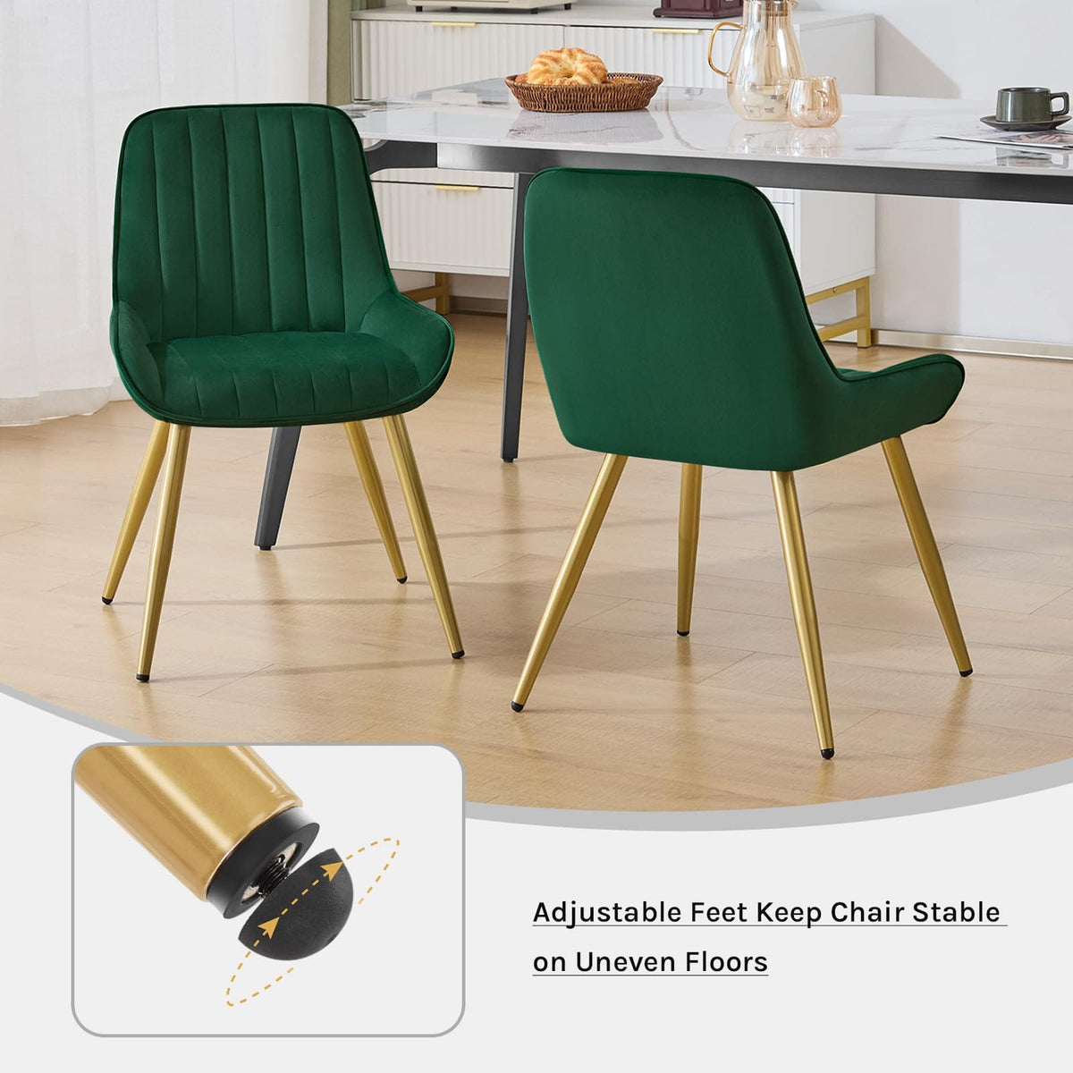 Shano Lestarain Dining Chairs Set of 4 | Velvet & Faux Leather | Ergonomic | 150kg Capacity