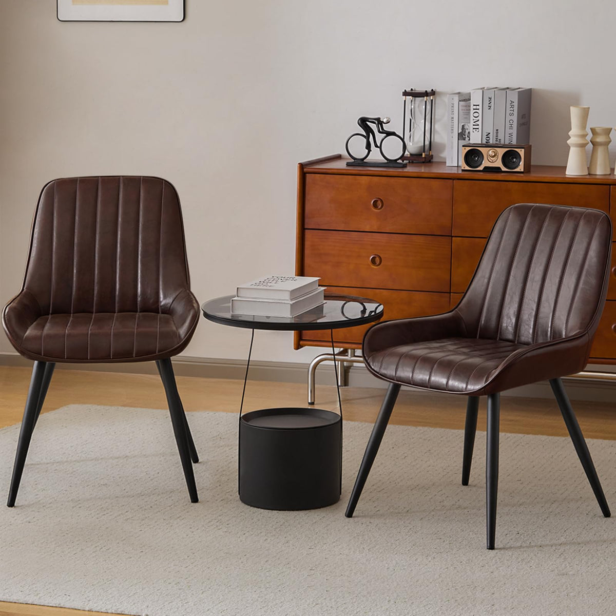 Shano Lestarain Dining Chairs Set of 4 | Velvet & Faux Leather | Ergonomic | 150kg Capacity