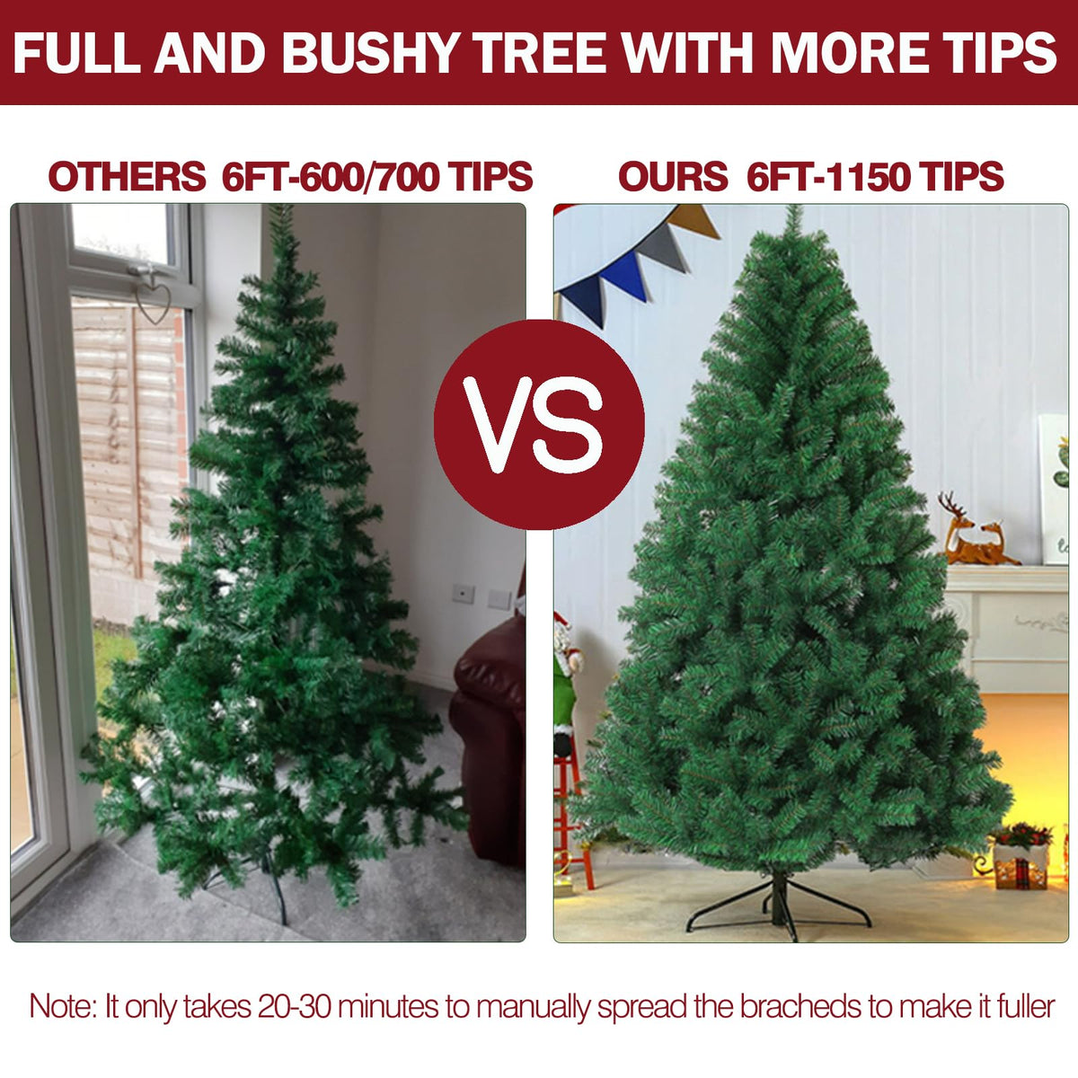 Shano Premium Christmas Tree 1432 Branch Tips Green Xmas Trees Bushy Artificial Christmas Tree Pine Tree with Metal Stand Easy to Assemble Realistic Spruce Branches Christmas Tree for Indoor and Outdoor
