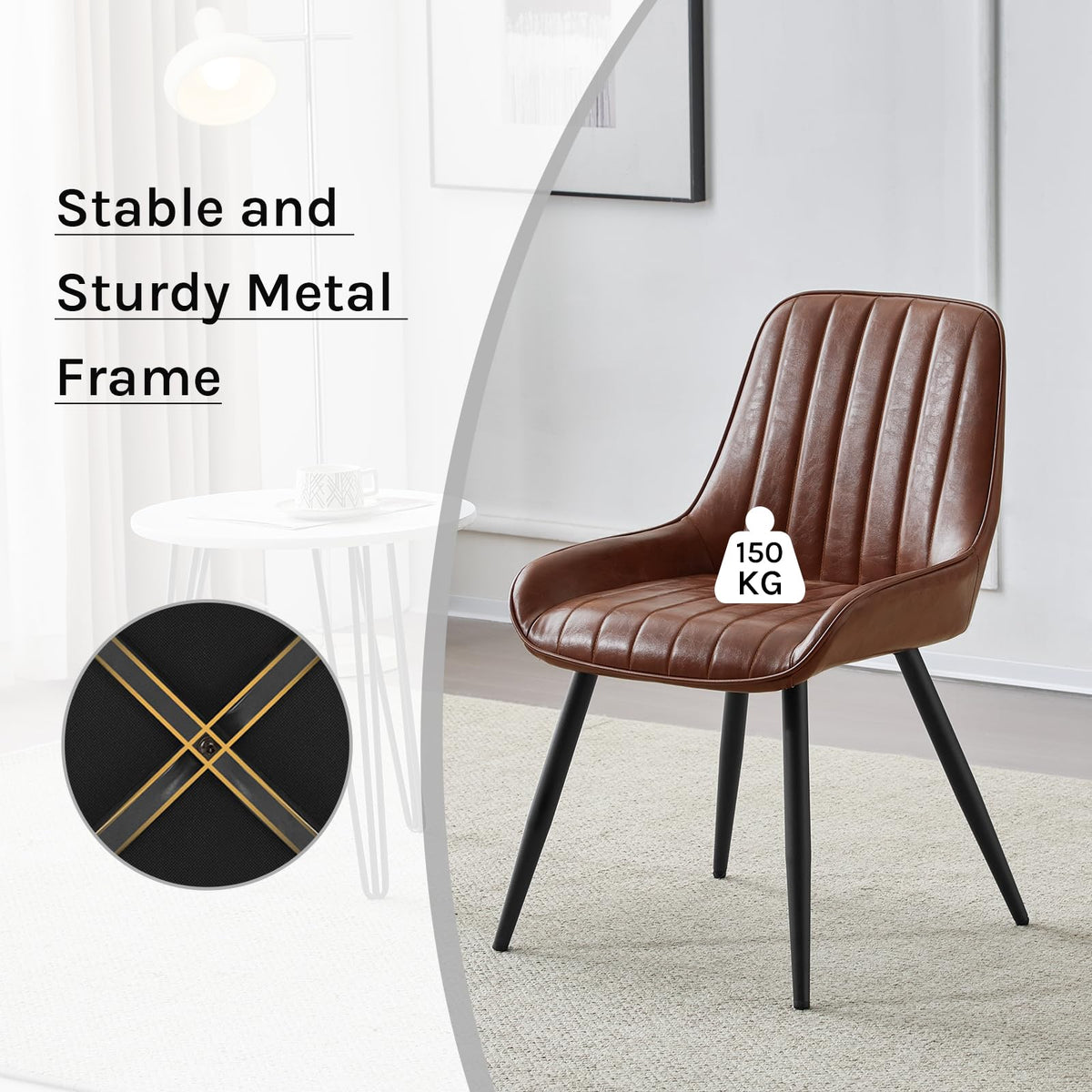 Shano Lestarain Dining Chairs Set of 4 | Velvet & Faux Leather | Ergonomic | 150kg Capacity