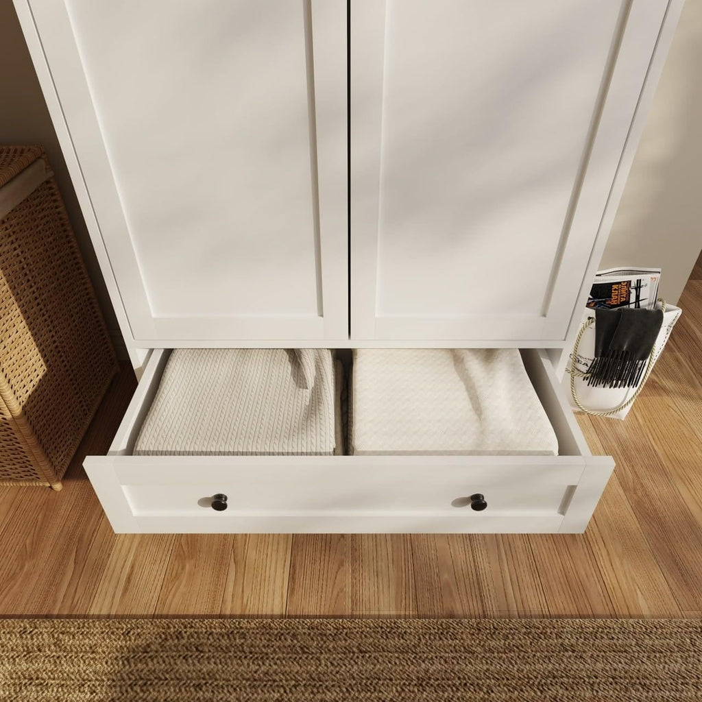 Shano Wardrobe with 3 Doors & 4 Drawers | White, Black, Grey & Oak