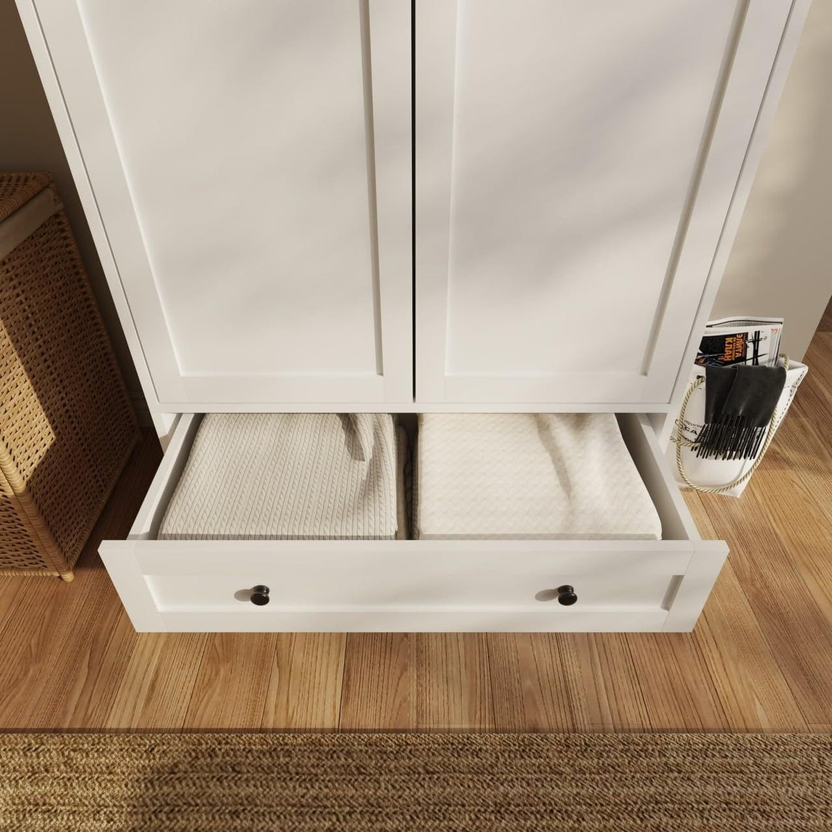 Shano Wardrobe with 3 Doors & 4 Drawers | White, Black, Grey & Oak
