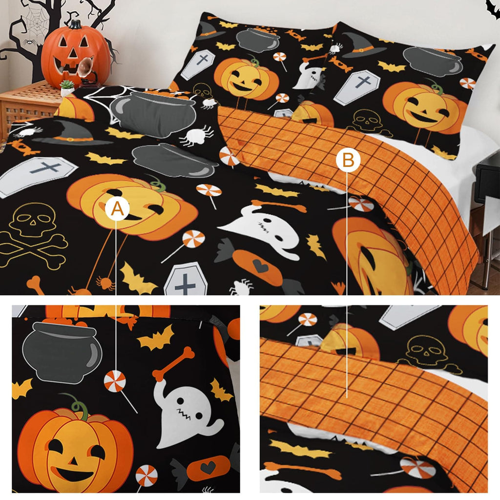 Halloween Duvet Cover Set 3 Pieces with Skull Pumpkin