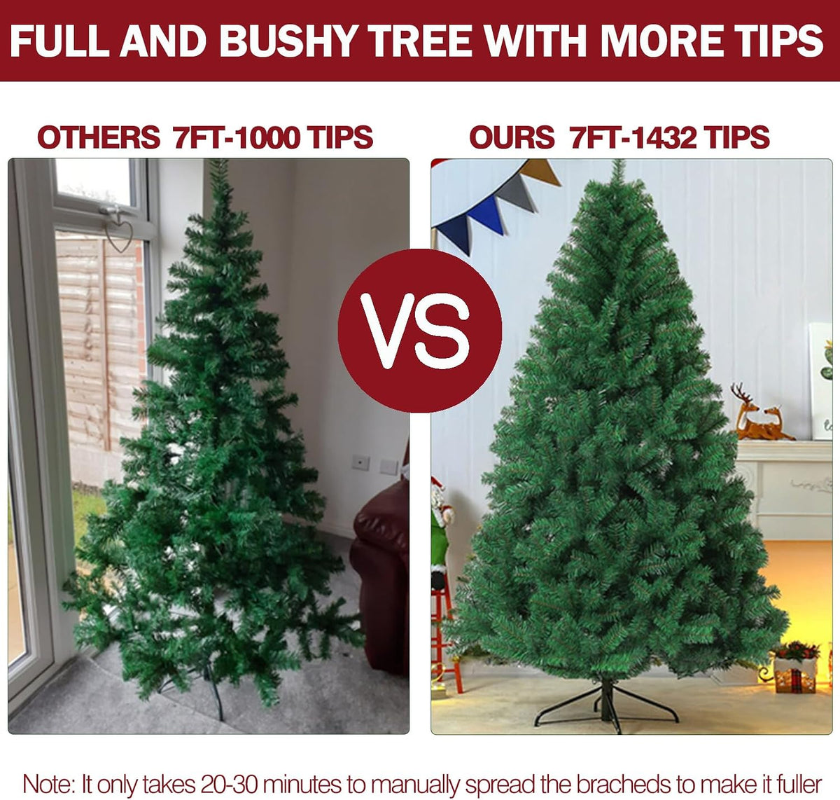 Shano Premium Christmas Tree 1432 Branch Tips Green Xmas Trees Bushy Artificial Christmas Tree Pine Tree with Metal Stand Easy to Assemble Realistic Spruce Branches Christmas Tree for Indoor and Outdoor