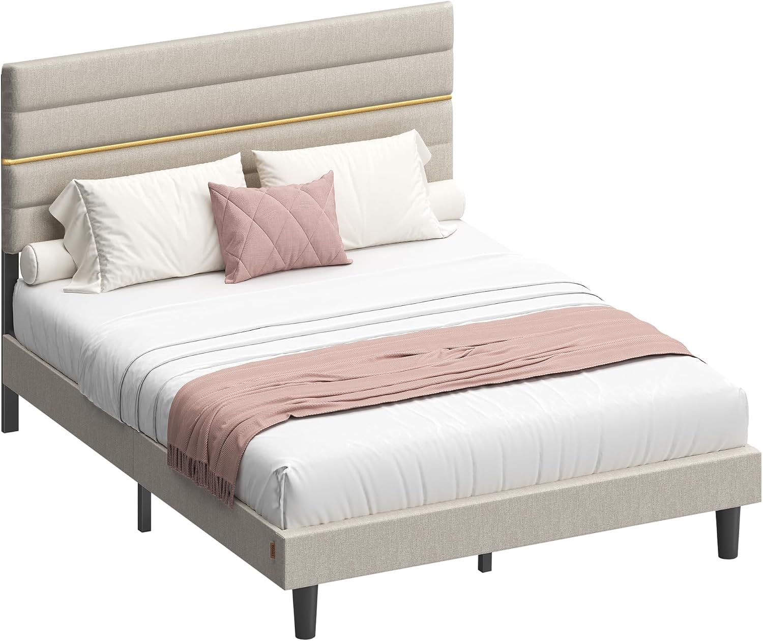 Upholstered Bed Frame | Adjustable Headboard | Metal Frame & Wooden Slats | Double & King