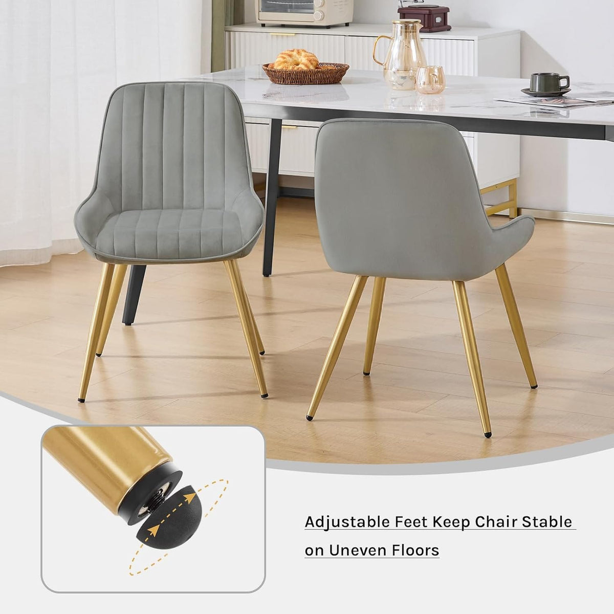 Shano Lestarain Dining Chairs Set of 4 | Velvet & Faux Leather | Ergonomic | 150kg Capacity