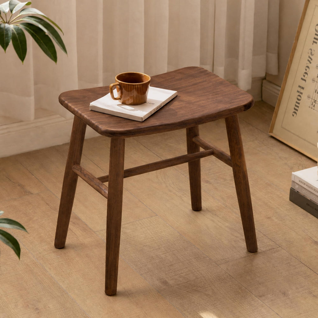 Shano Solid Red Oak Dressing Stool | Curved Seat | Pre-Assembled | 150kg | 2 Finishes