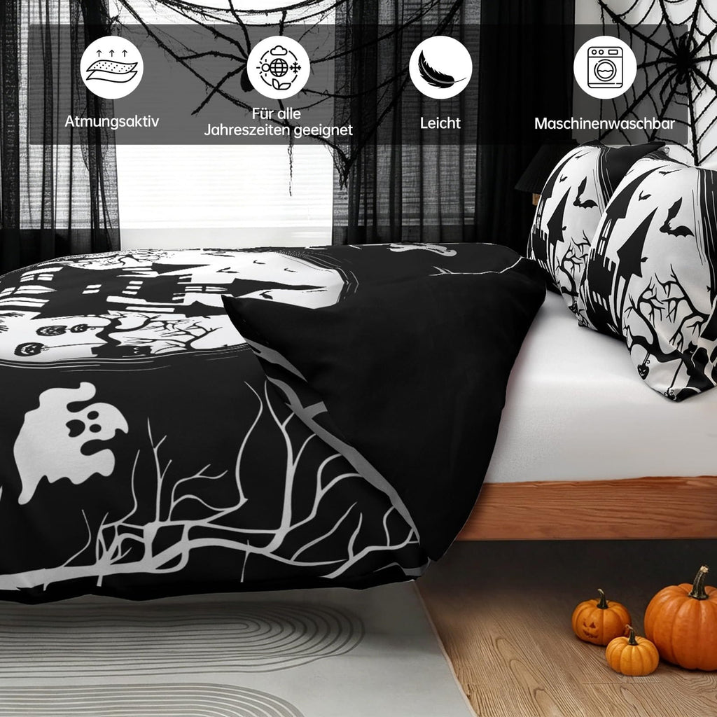 Halloween Duvet Cover Set 3 Pieces with Skull Pumpkin
