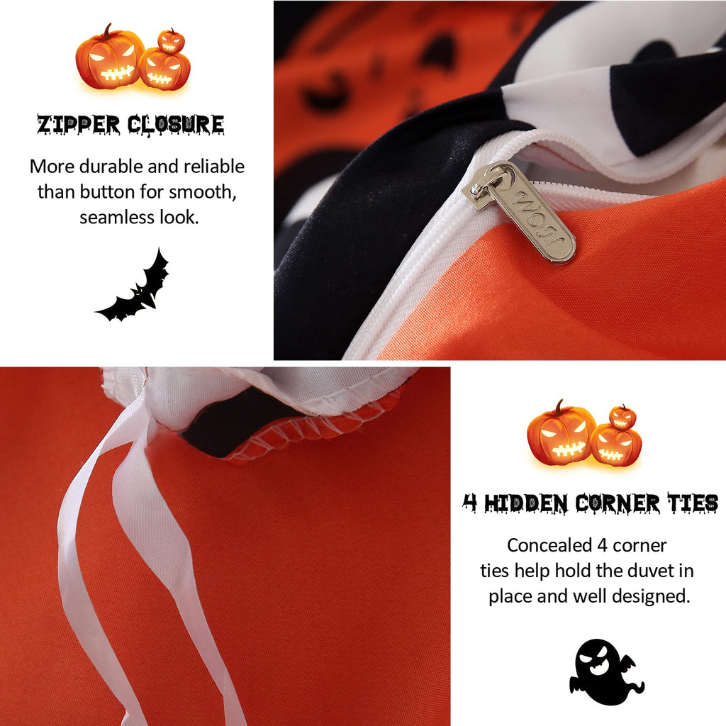 Halloween Duvet Cover Set 3 Pieces with Skull Pumpkin