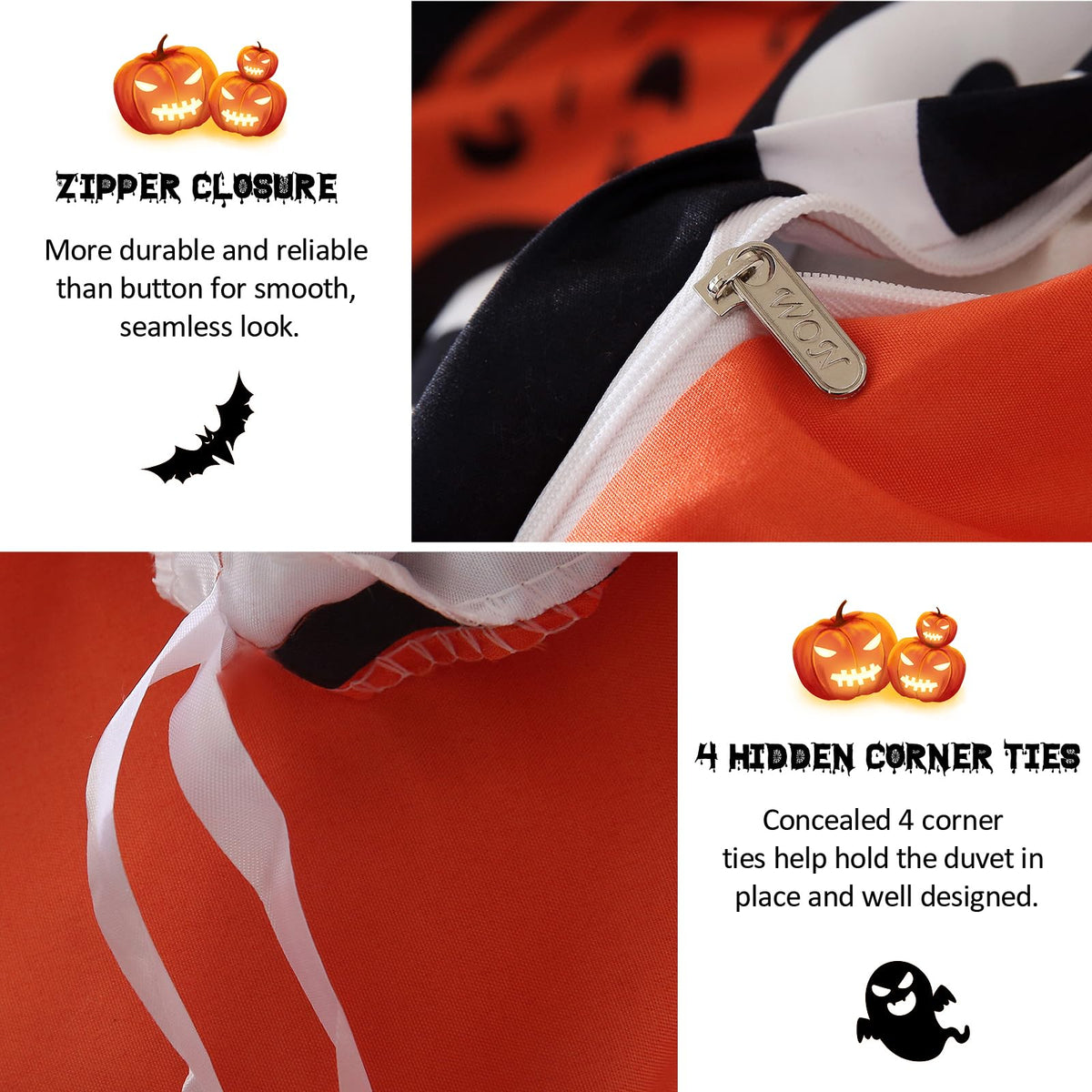 Halloween Duvet Cover Set 3 Pieces with Skull Pumpkin