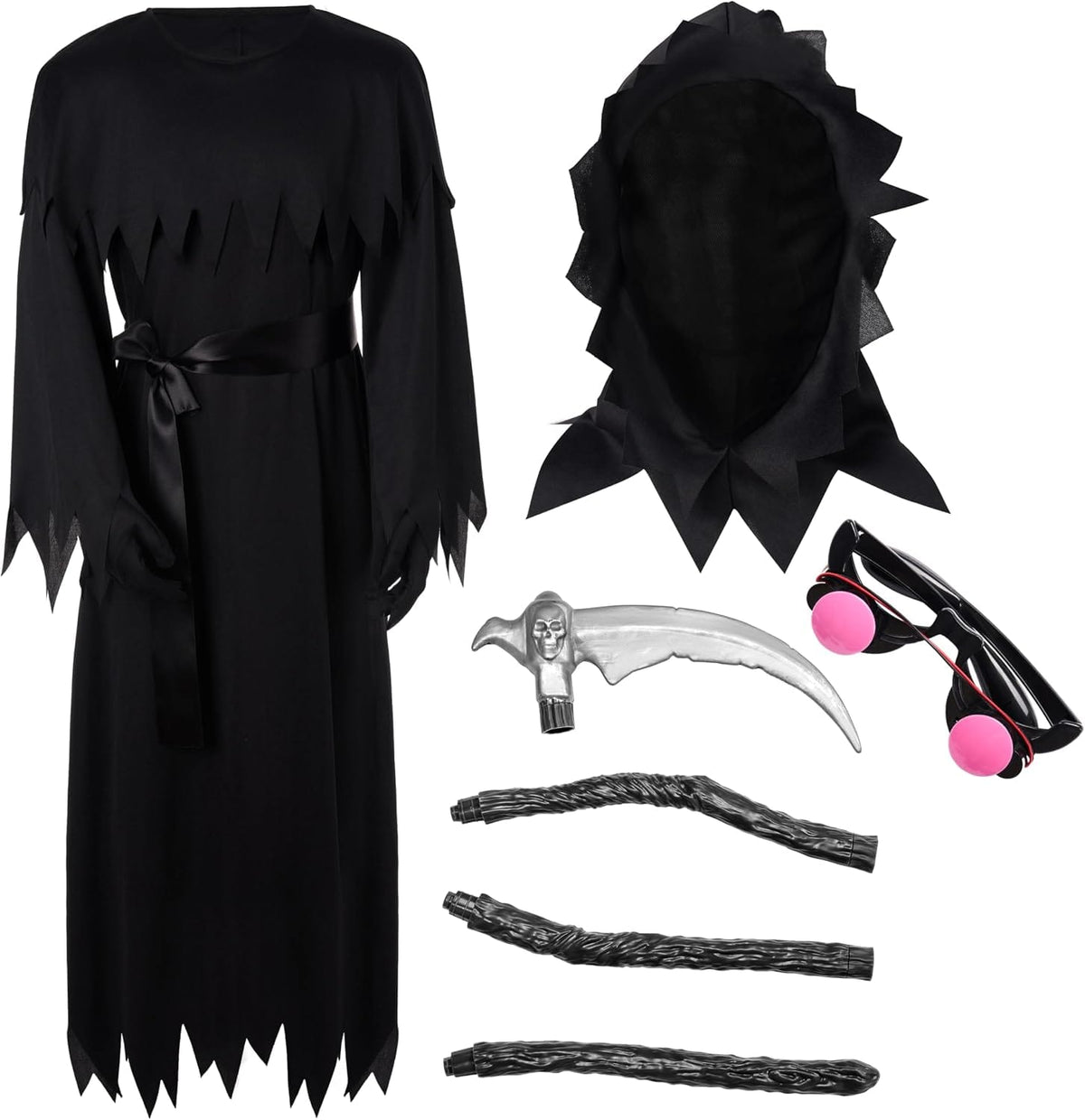 Spooktacular Creations Child Unisex Black Grim Reaper Costume, Creepy Phantom Costume with Gloves Scythe Light-Up Glasses for Boys Halloween Dress up, Role-Playing