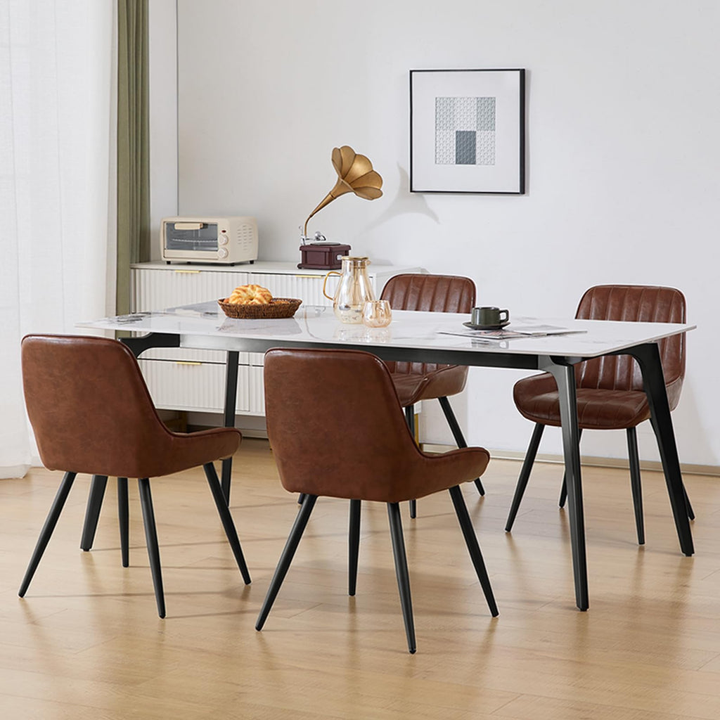 Shano Lestarain Dining Chairs Set of 4 | Velvet & Faux Leather | Ergonomic | 150kg Capacity