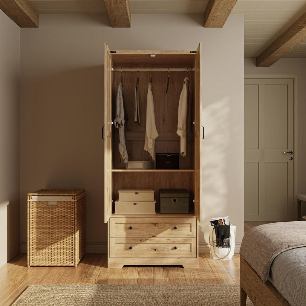 Shano Wardrobe with 3 Doors & 4 Drawers | White, Black, Grey & Oak