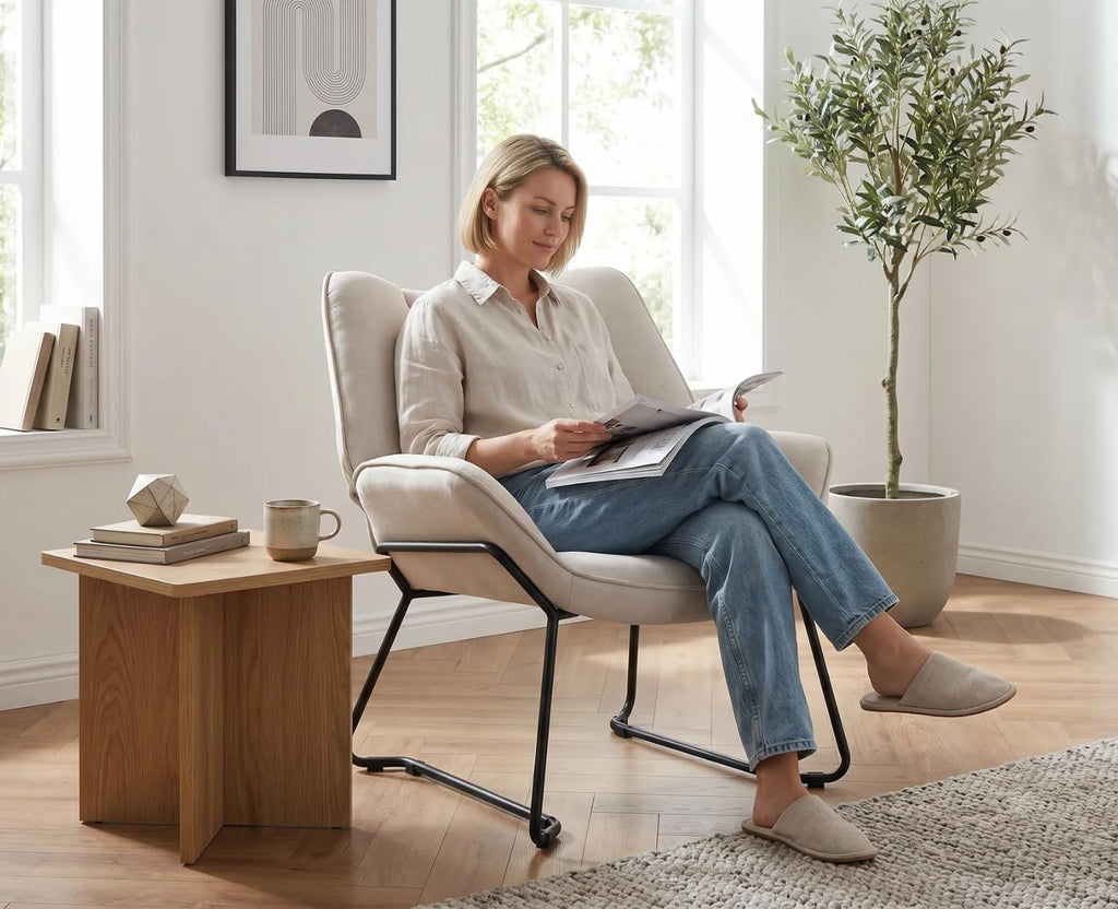 Shano Linen Accent Armchair | Quilted Upholstery | Black Sled Legs | 136kg | 6 Colours