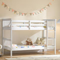 Single Bunk Bed Frame | Solid Pine Wood | Guard Rails & Ladder | Splits into 2 Beds | White & Grey