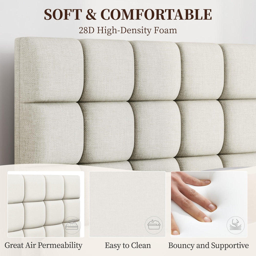 Upholstered Bed Frame with Square Tufted Headboard