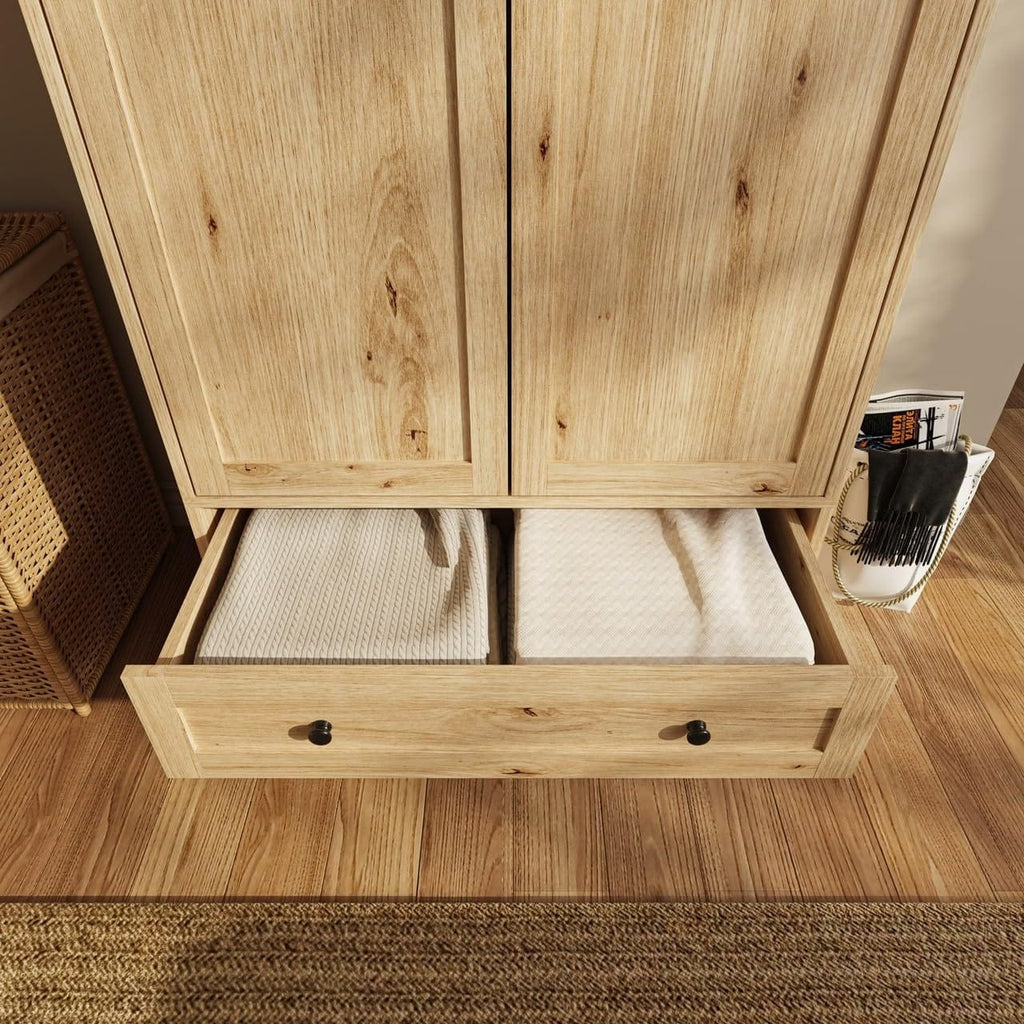 Shano Wardrobe with 3 Doors & 4 Drawers | White, Black, Grey & Oak