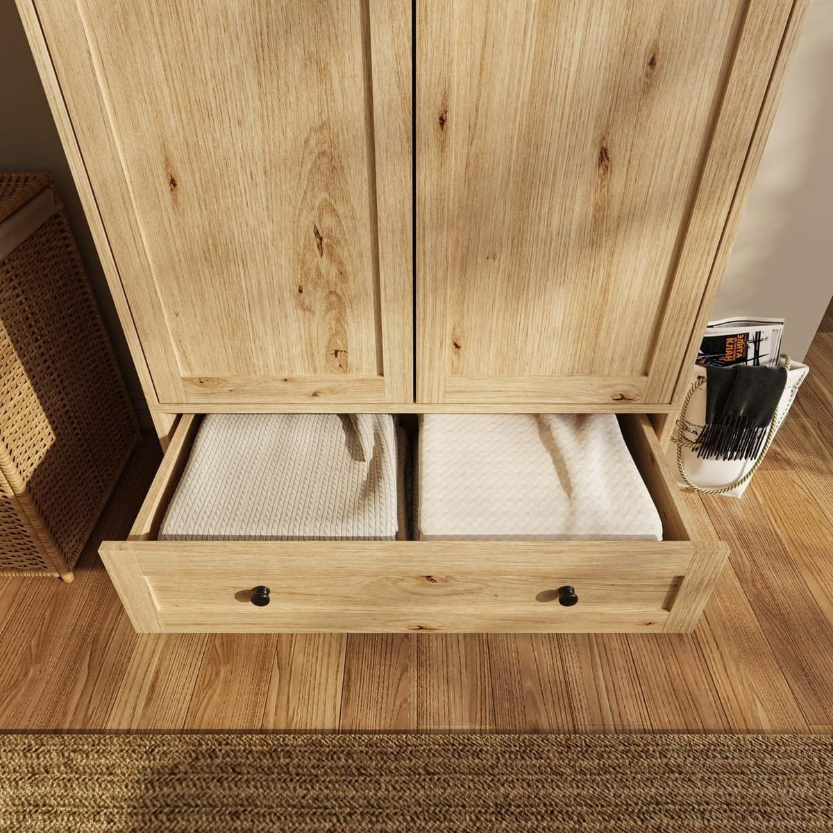Shano Wardrobe with 3 Doors & 4 Drawers | White, Black, Grey & Oak
