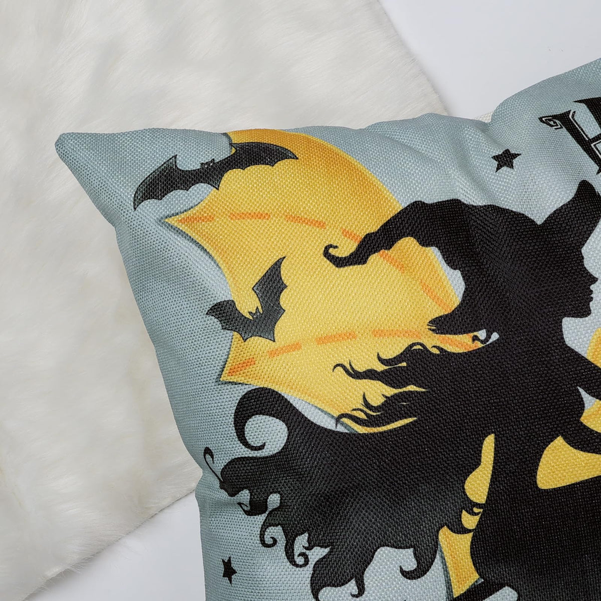 Happy Halloween Cushion Covers 45 x 45 cm Pumpkin Ghost Black Cat Trick or Treat Decorative Pillow Covers Black Pillowcases for Sofa Bed Home Outdoor Decor Set of 4