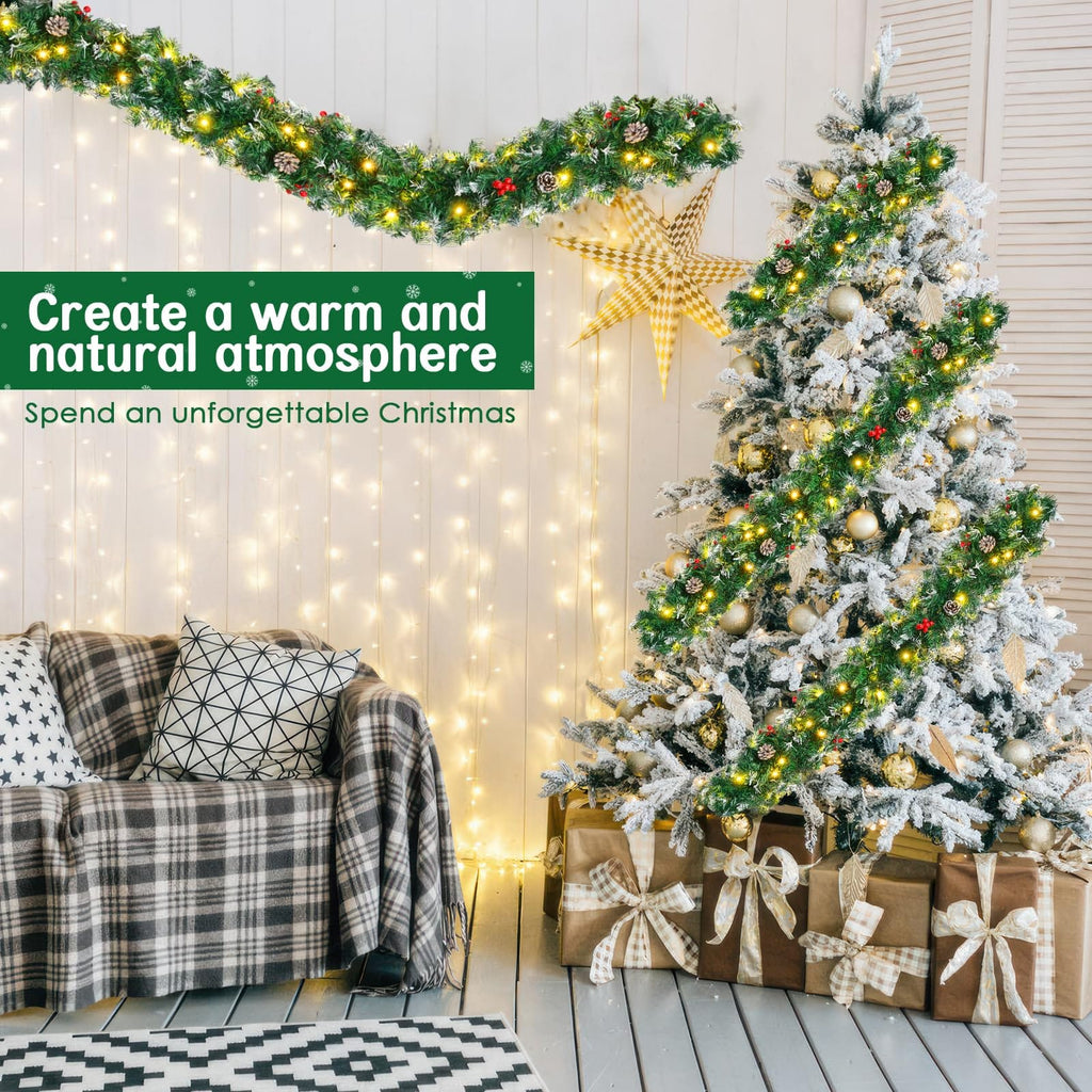 1.8M/6FT Christmas Garland with Lights, Christmas Garlands for Fireplace Stairs PE Artificial Wreath with 50 LED Lights for Xmas Tree Front Door Home Holiday Decor