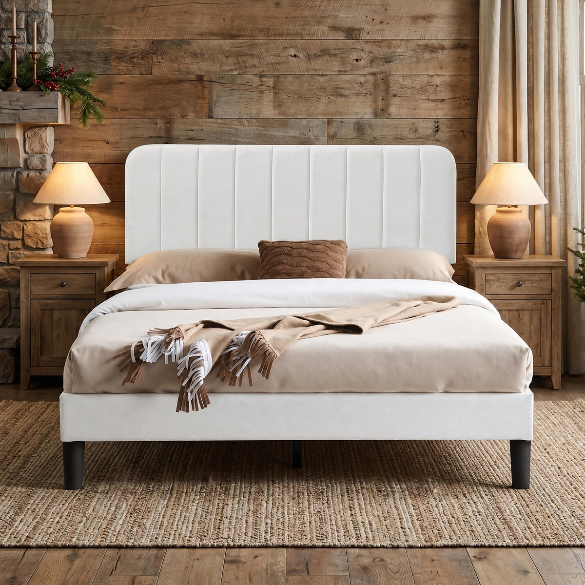 Shano Furniture Velvet Upholstered Double Bed Frame, Grey
