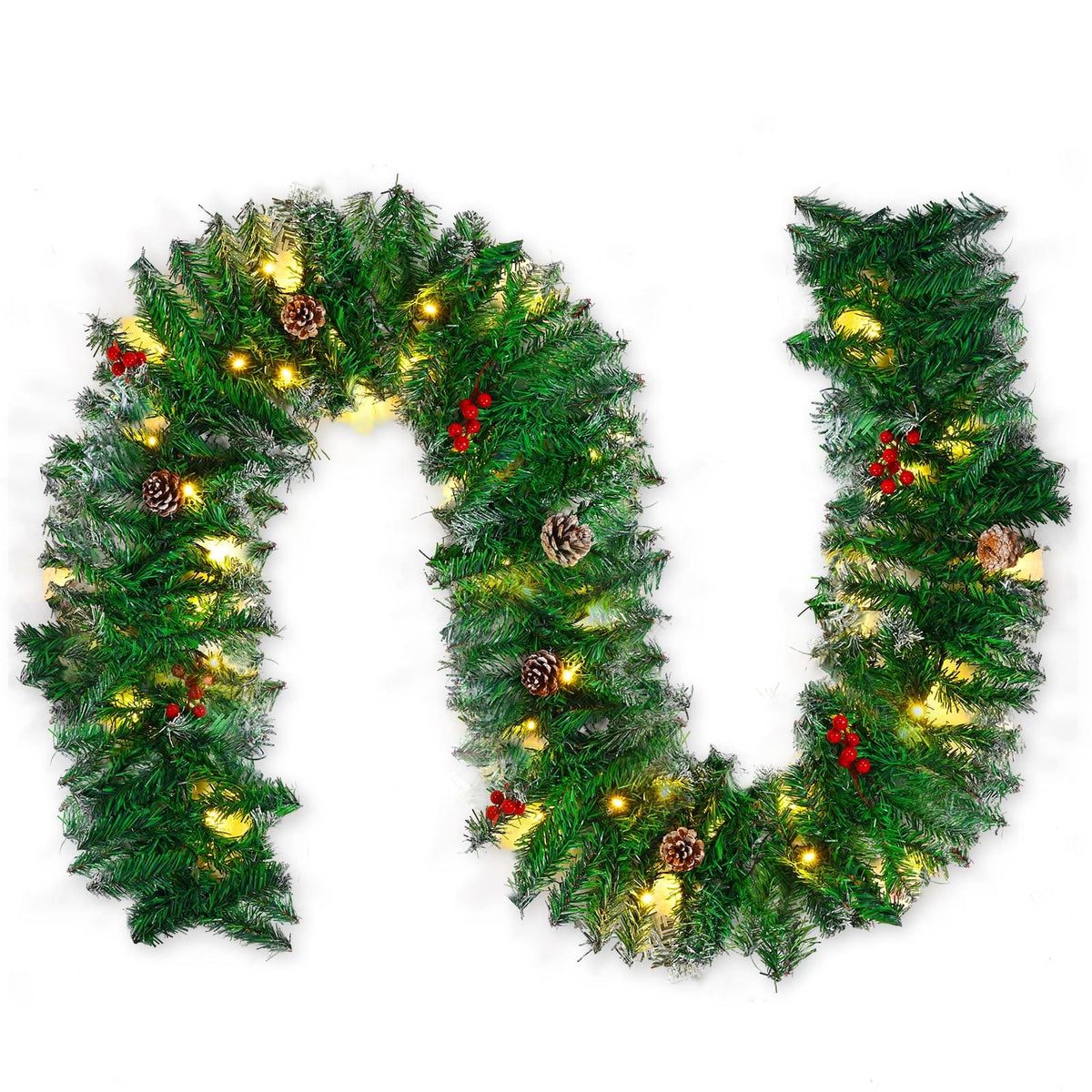 1.8M/6FT Christmas Garland with Lights, Christmas Garlands for Fireplace Stairs PE Artificial Wreath with 50 LED Lights for Xmas Tree Front Door Home Holiday Decor