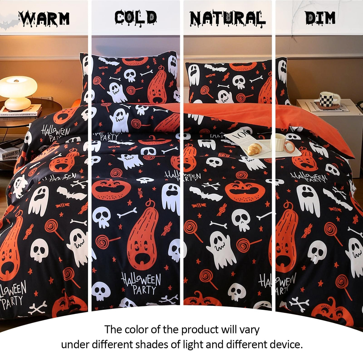 Halloween Duvet Cover Set 3 Pieces with Skull Pumpkin