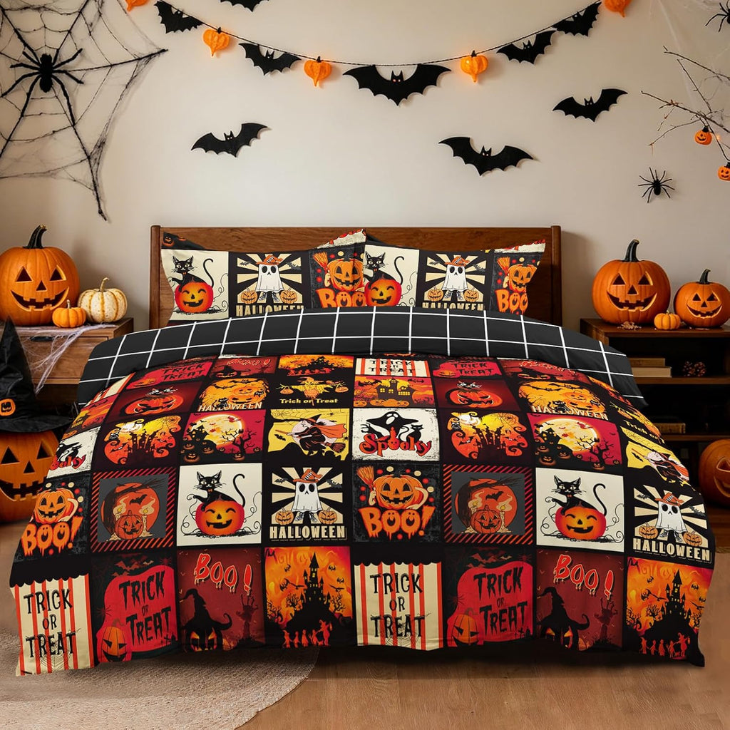Halloween Duvet Cover Set 3 Pieces with Skull Pumpkin