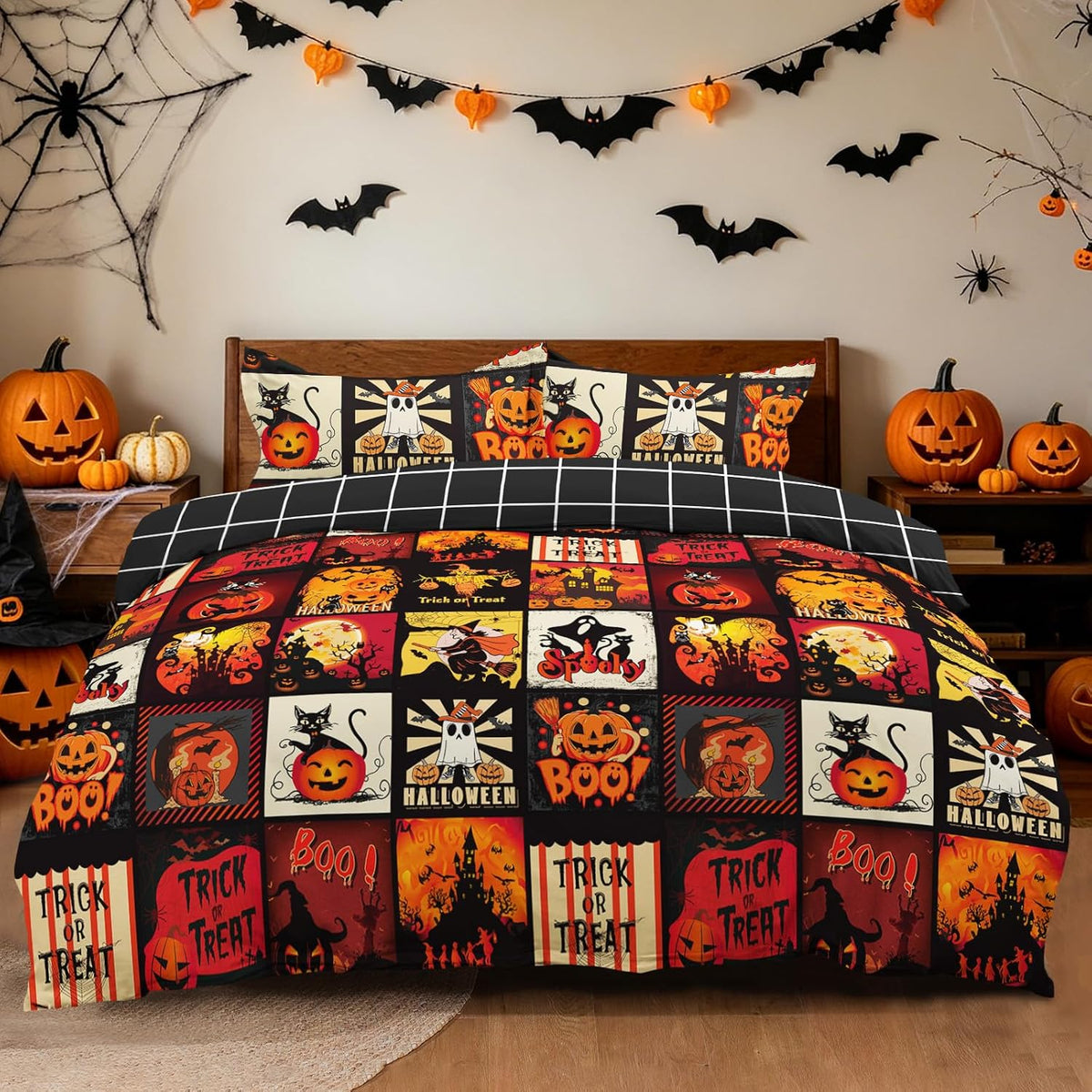 Halloween Duvet Cover Set 3 Pieces with Skull Pumpkin