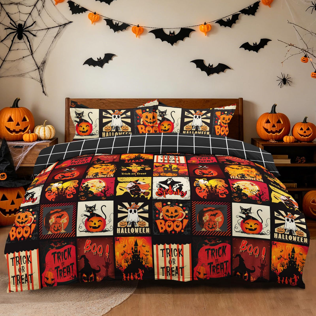 Halloween Duvet Cover Set 3 Pieces with Skull Pumpkin
