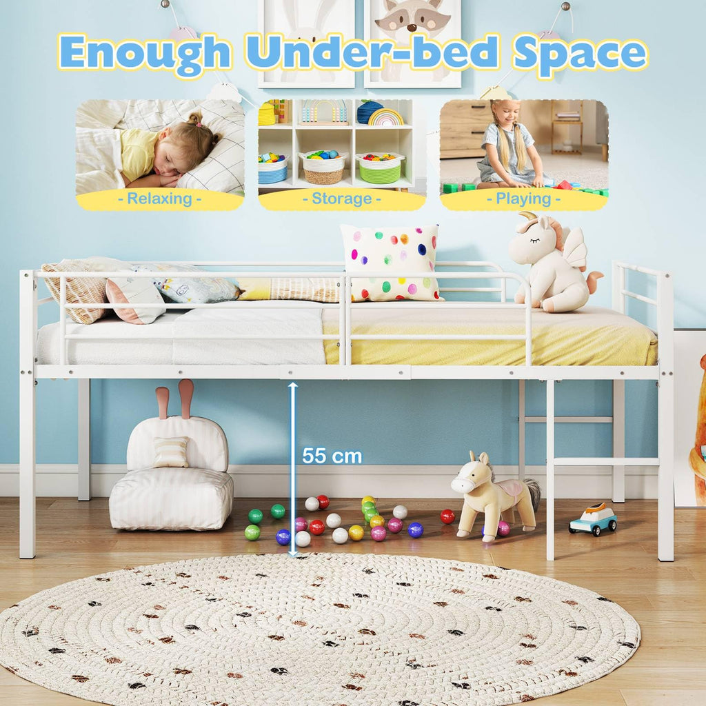 Metal Kids Bunk Bed, 3FT Children Loft Bed with Guardrails & 2 Ladders, Heavy Duty Toddler Bedframe for Boys Girls, No Box Spring Needed (Black)