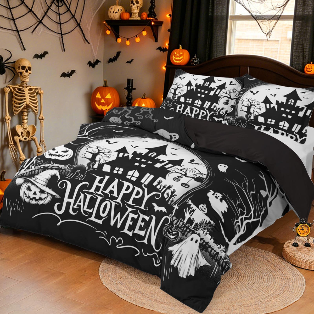 Halloween Duvet Cover Set 3 Pieces with Skull Pumpkin