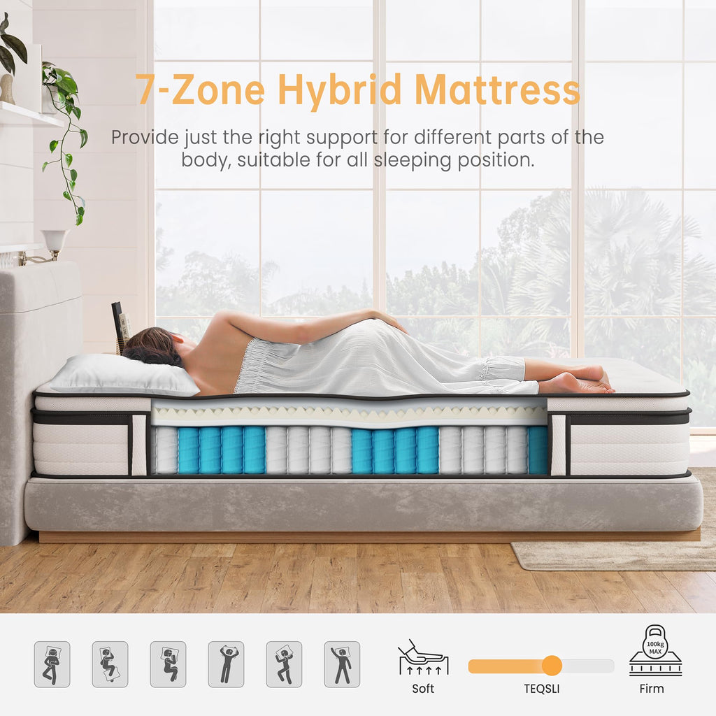 Luxury Hybrid Mattress  | 7-Zone Pocket Spring & Memory Foam | Medium Firm