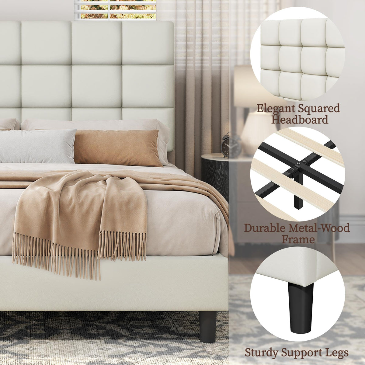 Upholstered Bed Frame with Square Tufted Headboard