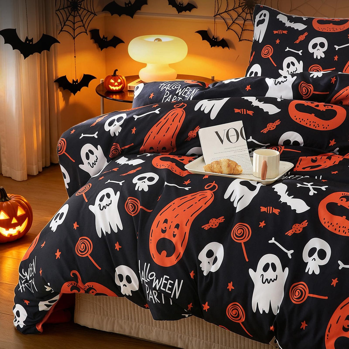 Halloween Duvet Cover Set 3 Pieces with Skull Pumpkin