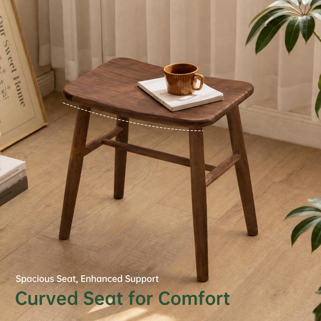 Shano Solid Red Oak Dressing Stool | Curved Seat | Pre-Assembled | 150kg | 2 Finishes
