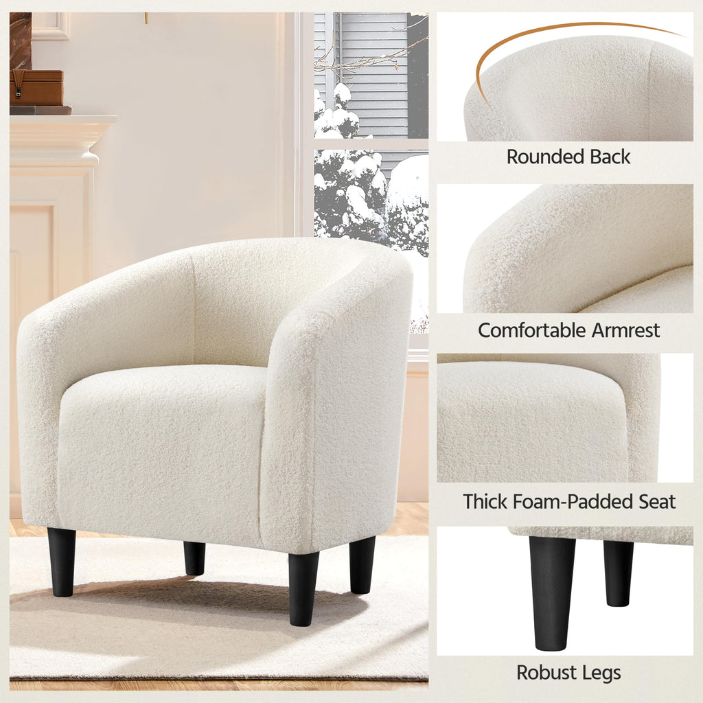 Shano Boucle Accent Tub Chair | Scandinavian Style | 28D Foam | Tapered Wooden Legs | 4 Colours