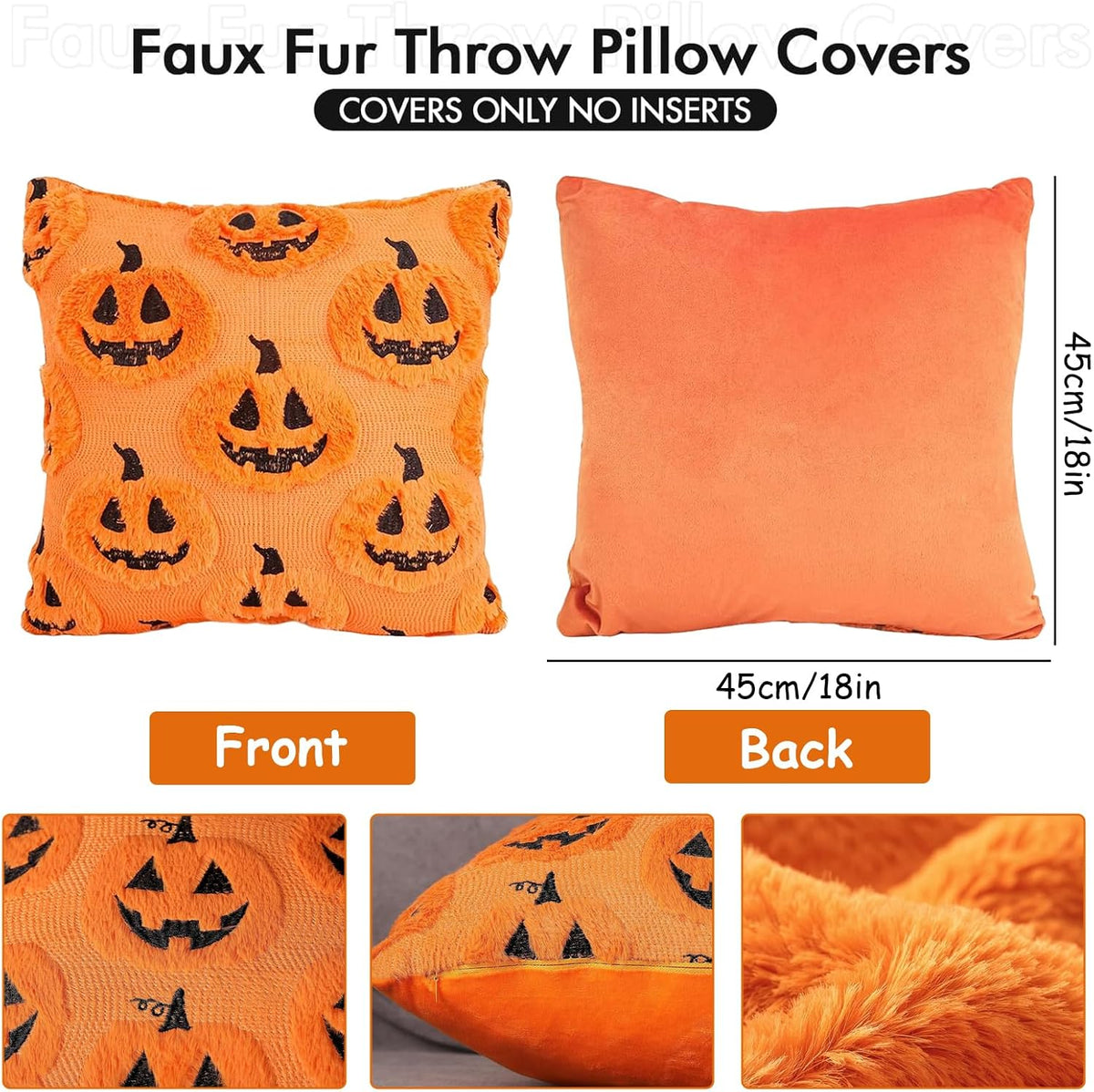 2 PCS Halloween Cushion Covers 45 x 45 cm Halloween Cushions Funny Ghost Pumpkin Cushion, Halloween Home Decor for Sofa Bedroom Living Room Home Decor (Emoticon Pumpkin)