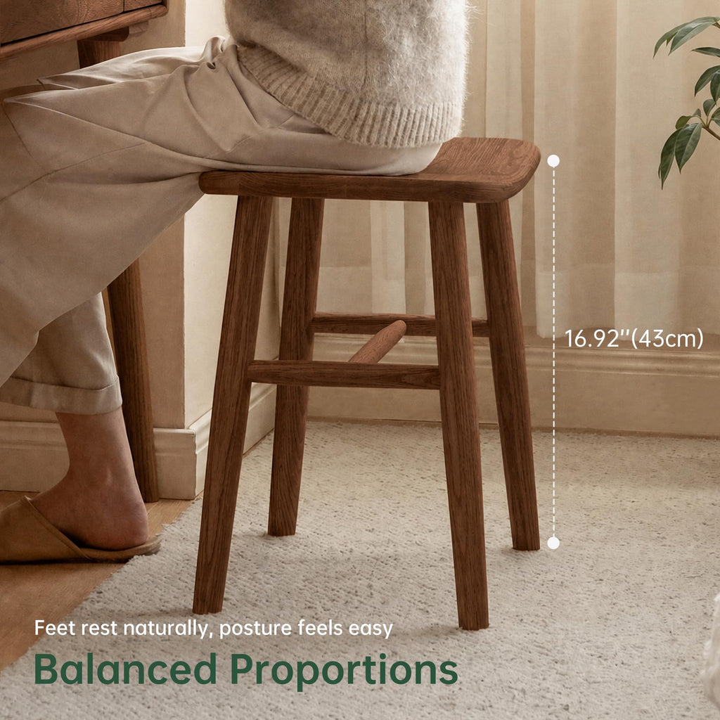Shano Solid Red Oak Dressing Stool | Curved Seat | Pre-Assembled | 150kg | 2 Finishes