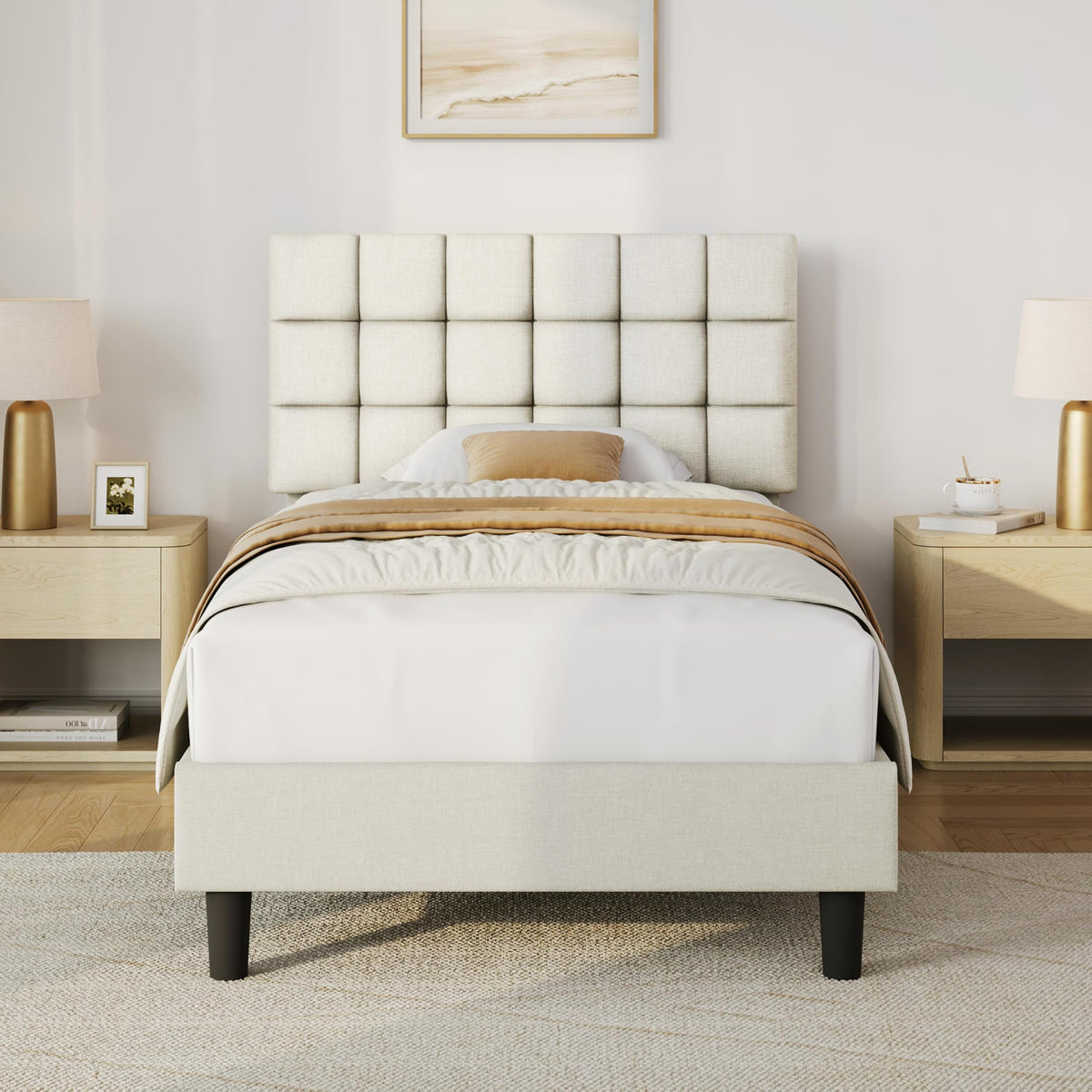 Upholstered Bed Frame with Square Tufted Headboard