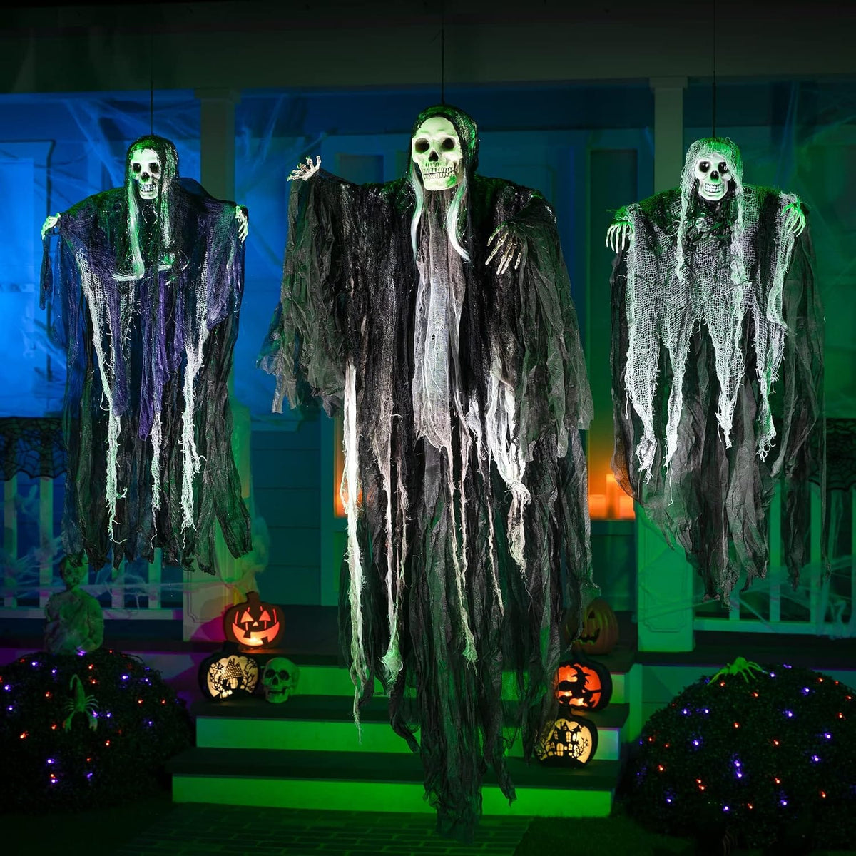 JOYIN 3 Pack Hanging Halloween Skeleton Ghosts Decorations, Grim Reapers for Halloween Outdoor Decorations