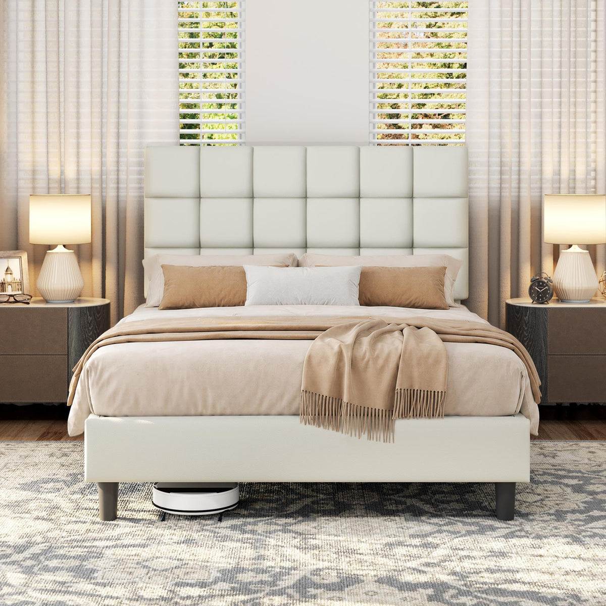 Upholstered Bed Frame with Square Tufted Headboard