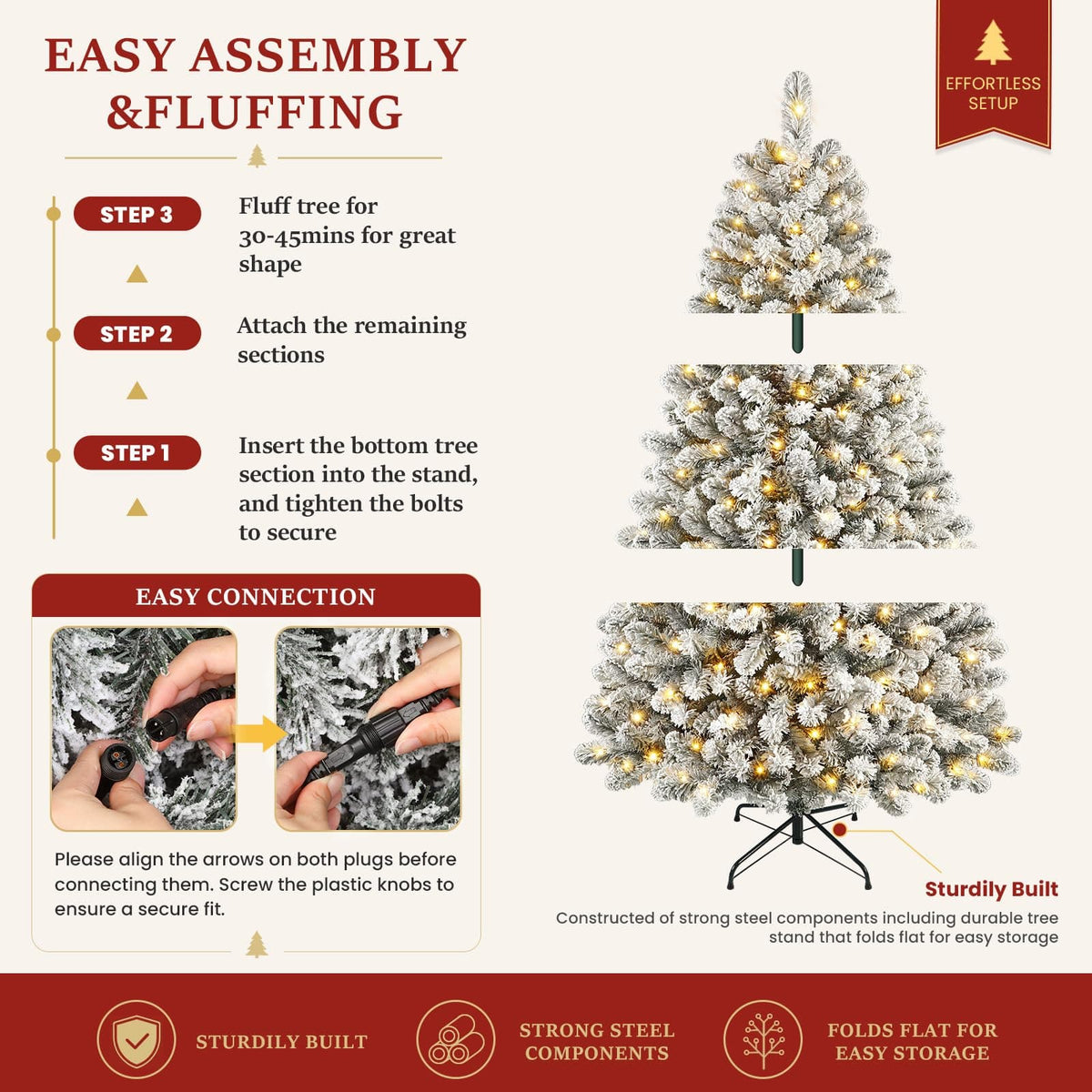Shano's Pre Lit Christmas Tree Snow Flocked with 13 Modes & 932 Tips