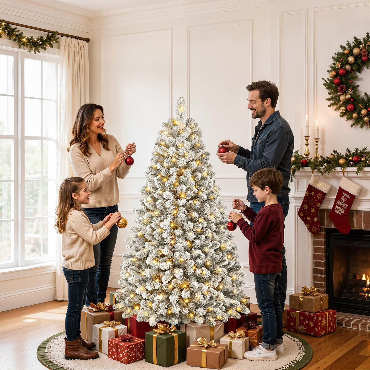 Shano's Pre Lit Christmas Tree Snow Flocked with 13 Modes & 932 Tips